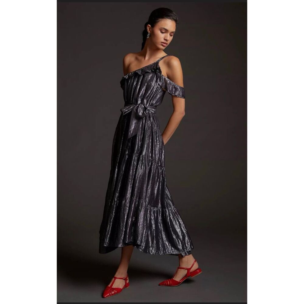 Anthropologie Maeve Ruffled One-Shoulder Midi Dress size XS